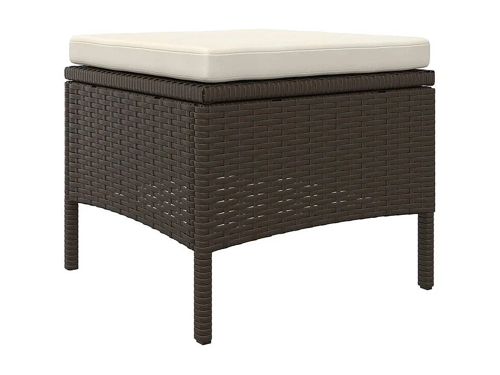 Canapé de jardin 2 places avec table et tabourets marron rotin