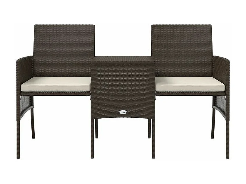 Canapé de jardin 2 places avec table et tabourets marron rotin