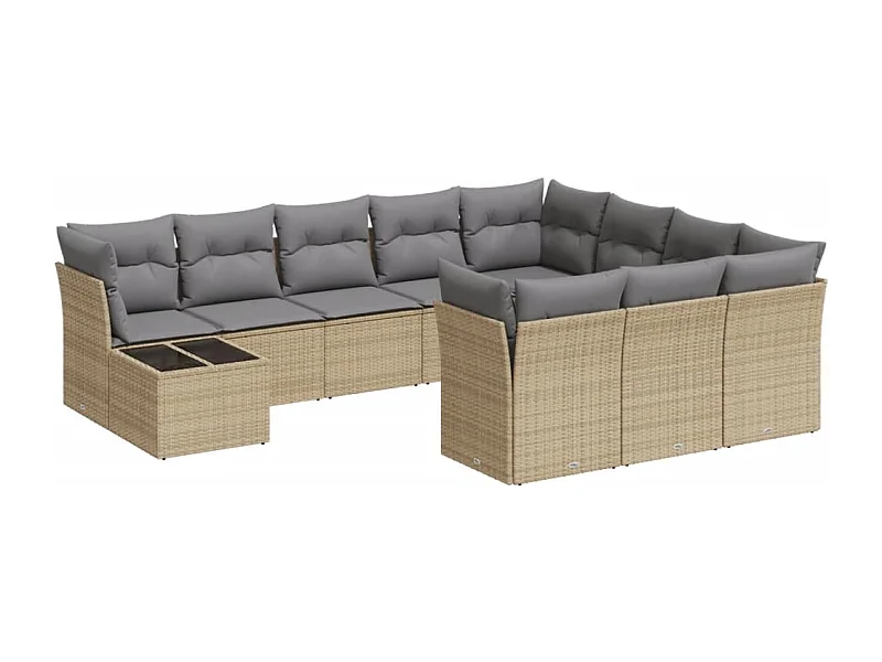 Salon de jardin 11 pcs avec coussins beige résine tressée