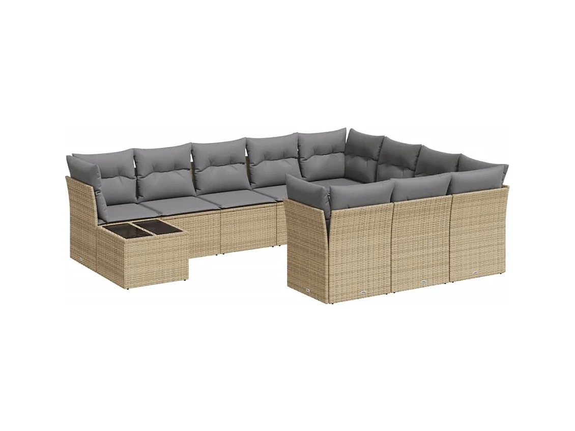 Salon de jardin 11 pcs avec coussins beige résine tressée
