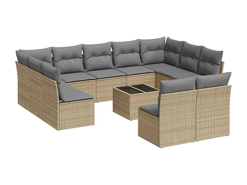 Salon de jardin avec coussins 12 pcs beige résine tressée