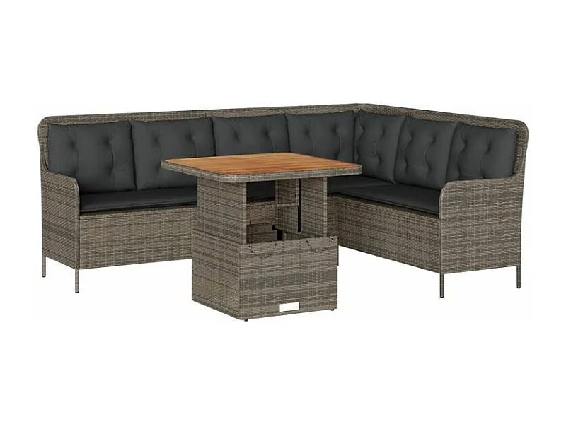 Salon de jardin 2 pcs avec coussins Gris Résine tressée