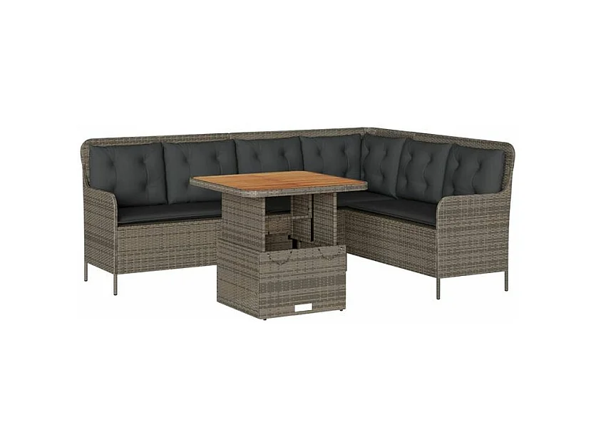 Salon de jardin 2 pcs avec coussins Gris Résine tressée