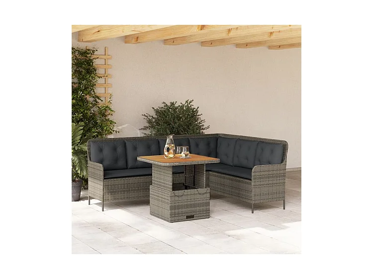 Salon de jardin 2 pcs avec coussins Gris Résine tressée