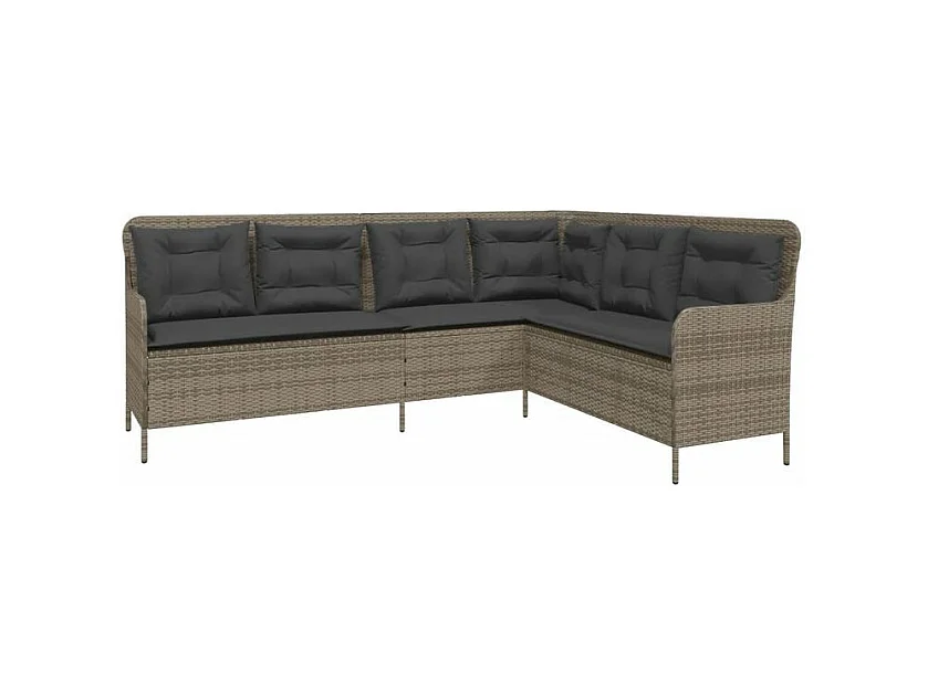 Salon de jardin 2 pcs avec coussins Gris Résine tressée