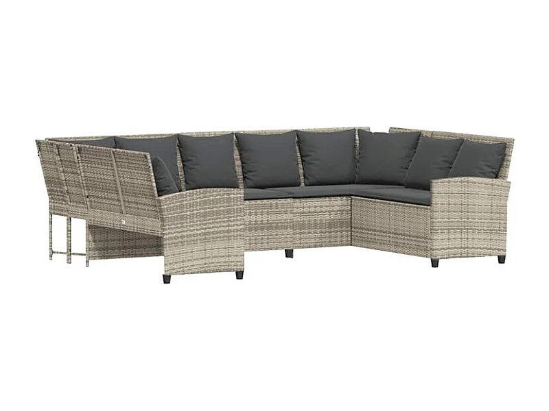 Canapé de jardin et coussins gris clair résine tressée