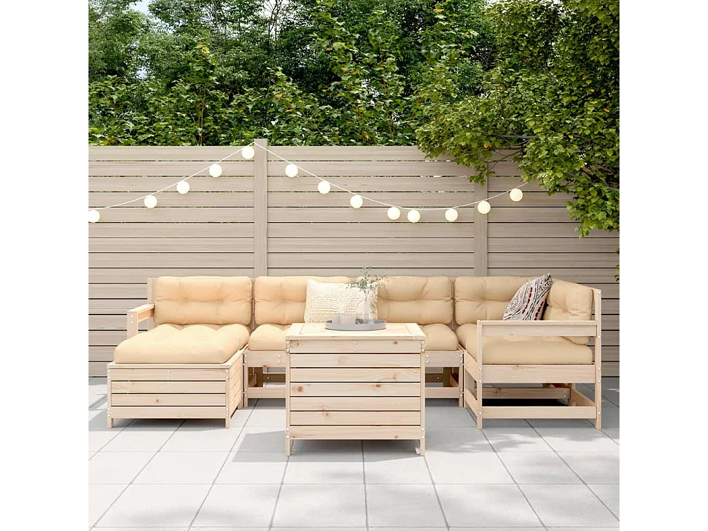 Salon de jardin 7 pcs bois de pin massif