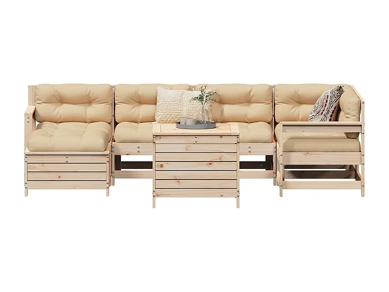 Salon de jardin 7 pcs bois de pin massif