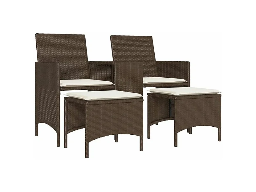 Canapé de jardin 2 places avec table et tabourets marron rotin