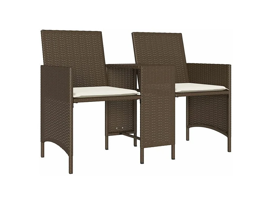 Canapé de jardin 2 places avec table et tabourets marron rotin