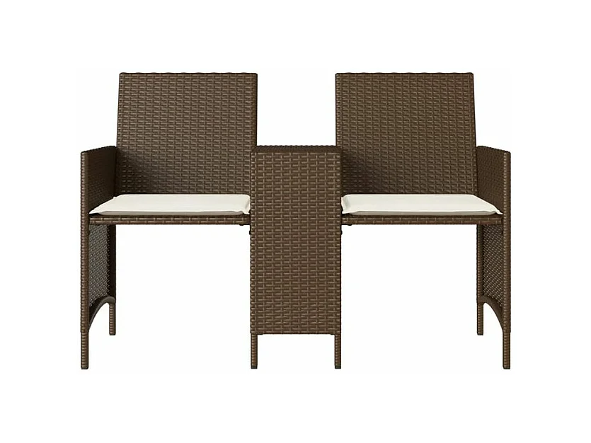 Canapé de jardin 2 places avec table et tabourets marron rotin