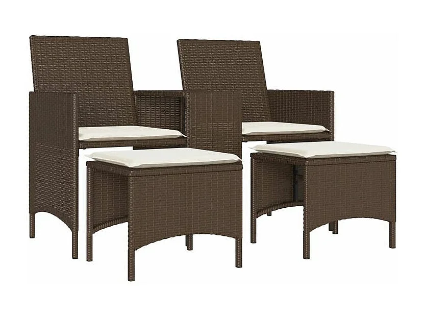 Canapé de jardin 2 places avec table et tabourets marron rotin