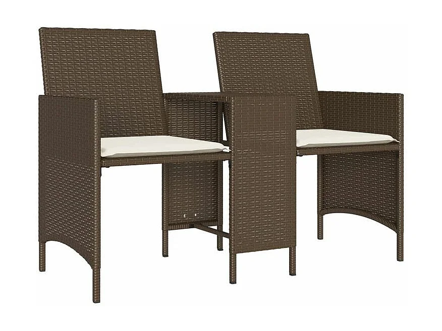 Canapé de jardin 2 places avec table et tabourets marron rotin