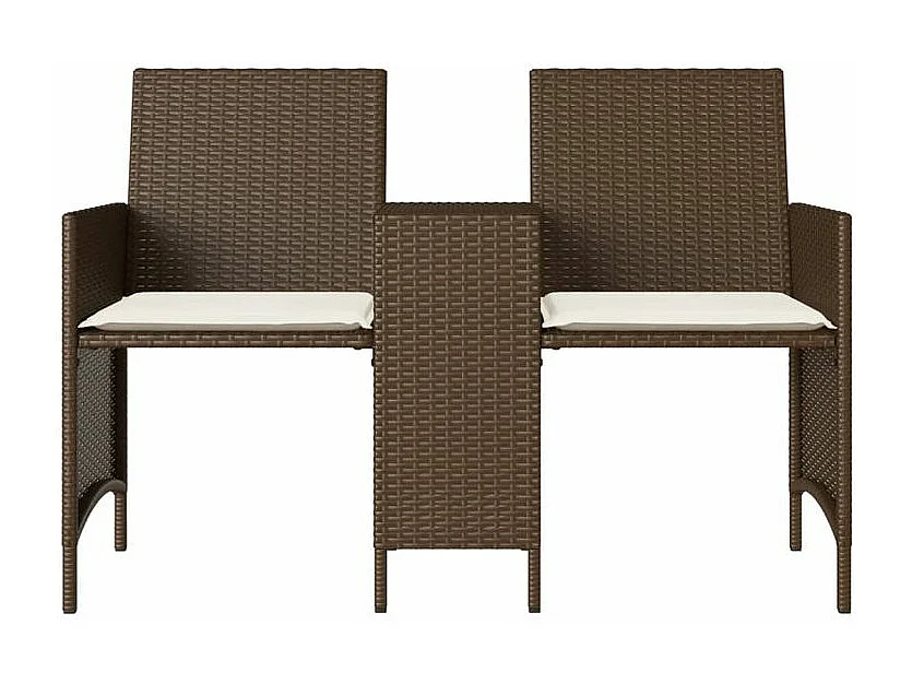 Canapé de jardin 2 places avec table et tabourets marron rotin