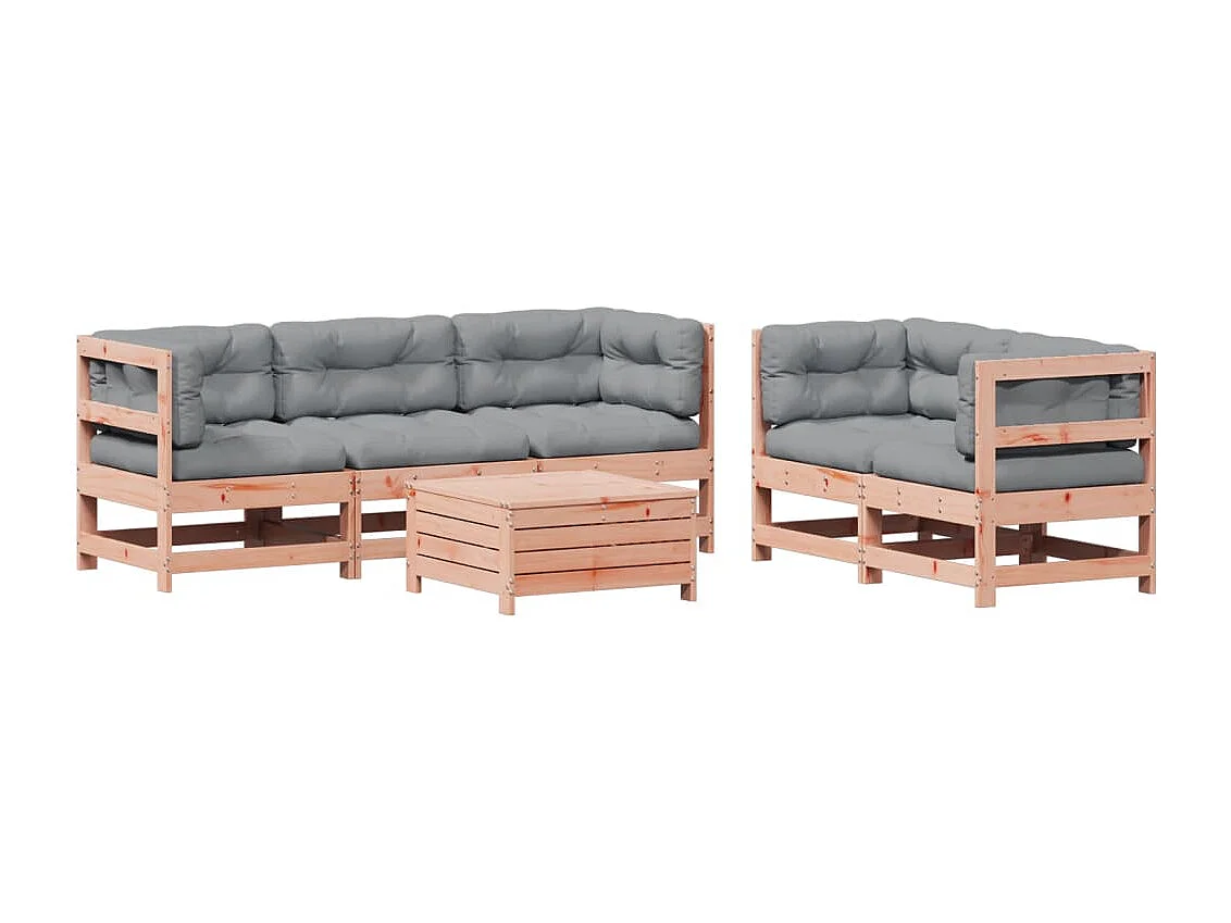 Salon de jardin 6 pcs avec coussins bois massif Douglas