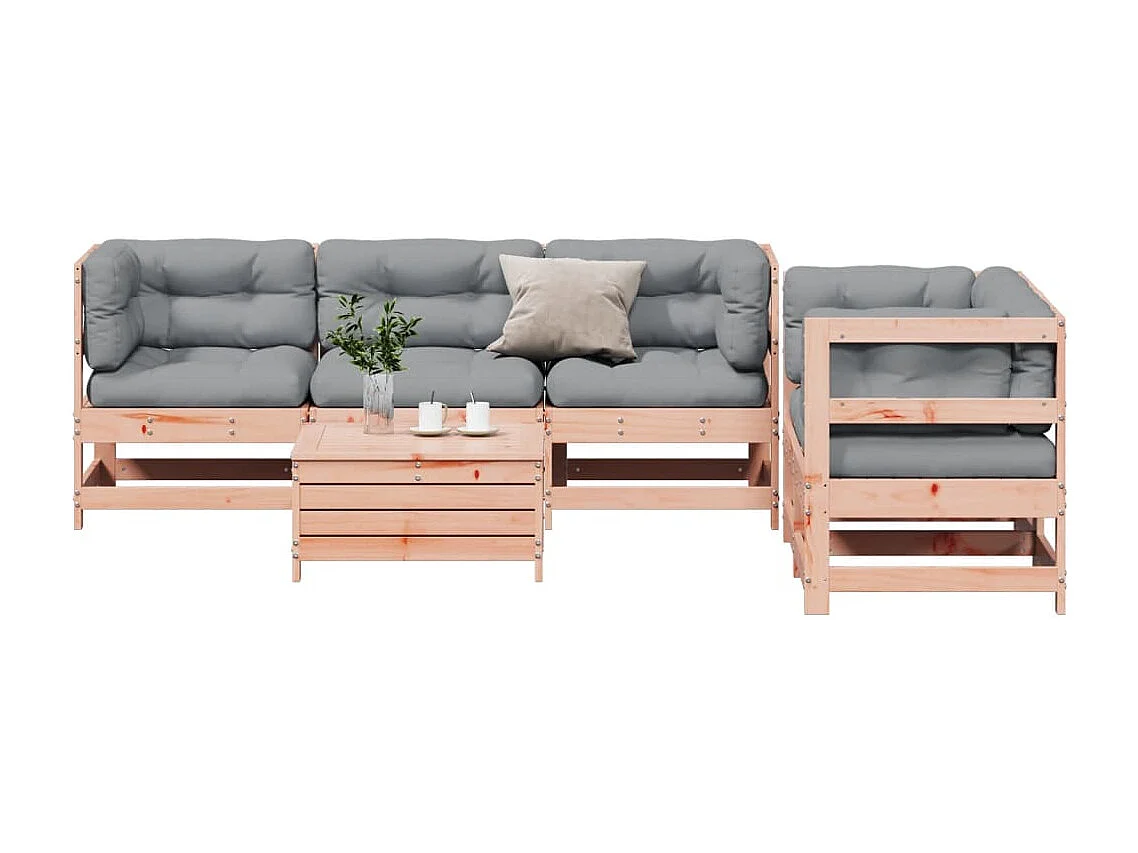 Salon de jardin 6 pcs avec coussins bois massif Douglas