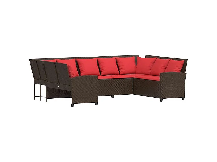 Canapé de jardin avec coussins marron résine tressée