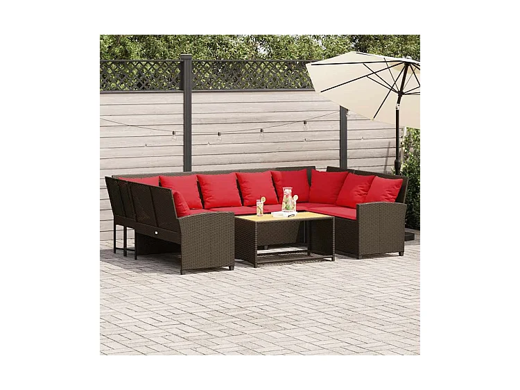 Canapé de jardin avec coussins marron résine tressée