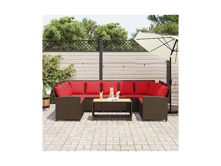 Canapé de jardin avec coussins marron résine tressée