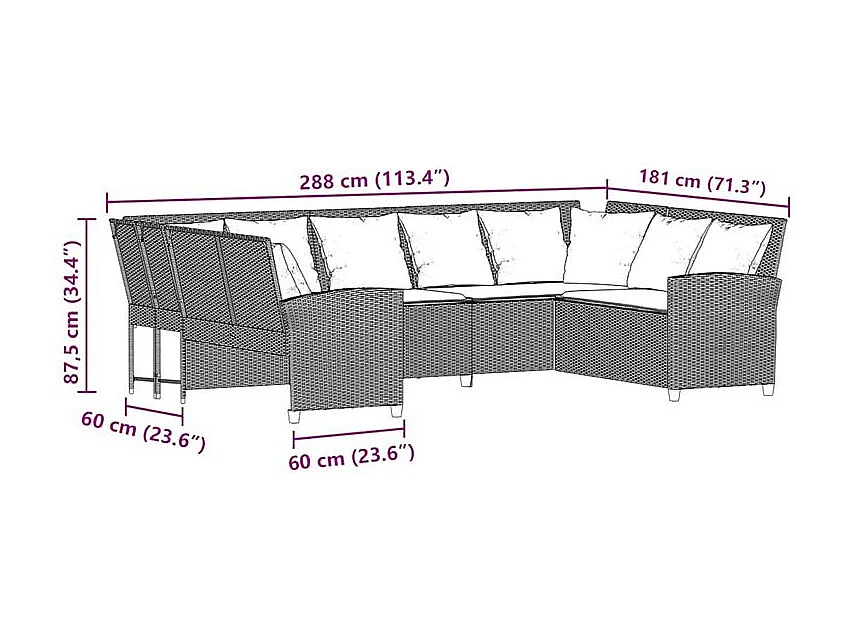 Canapé de jardin avec coussins marron résine tressée