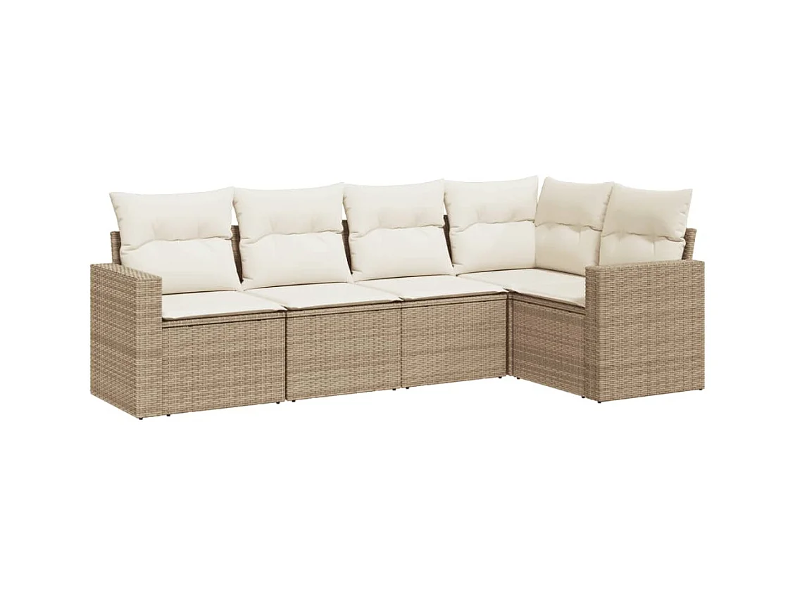 Salon de jardin avec coussins 5 pcs beige résine tressée