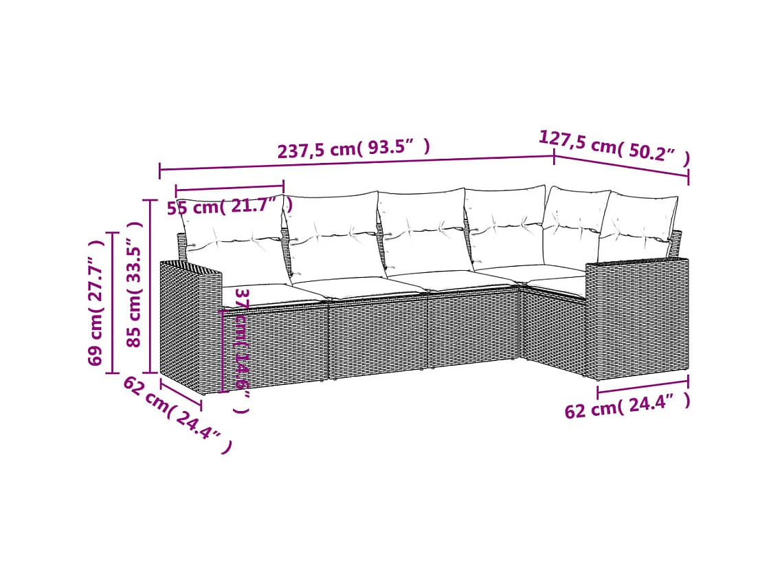 Salon de jardin avec coussins 5 pcs beige résine tressée