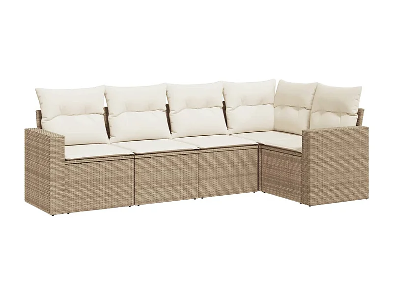 Salon de jardin avec coussins 5 pcs beige résine tressée