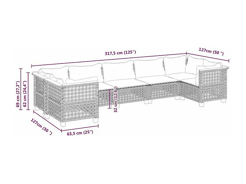 Salon de jardin avec coussins 7 pcs beige résine tressée