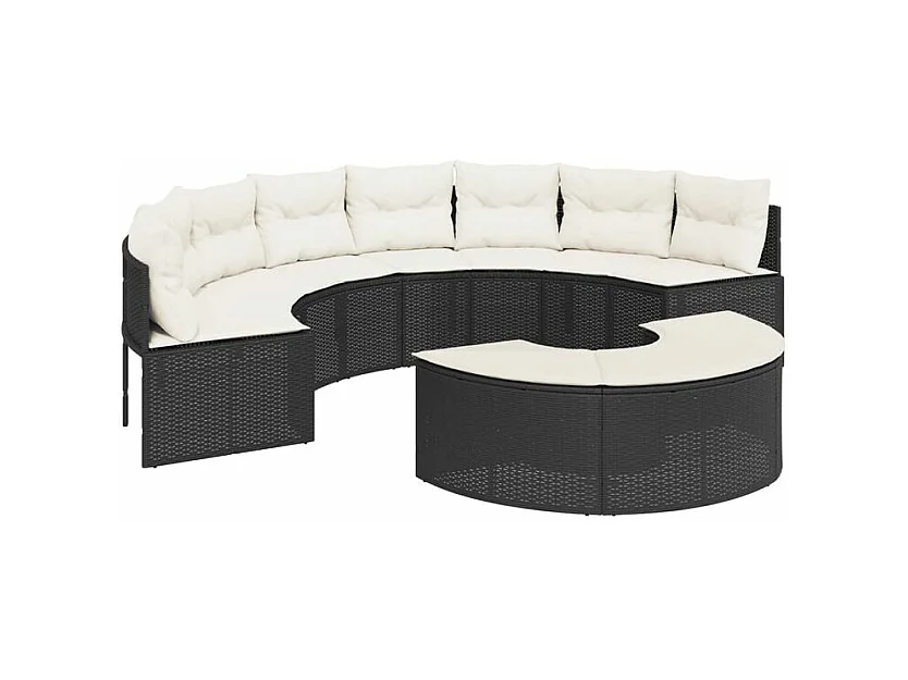 Salon de jardin 2 pcs demi-rond noir résine tressée