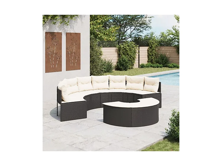 Salon de jardin 2 pcs demi-rond noir résine tressée