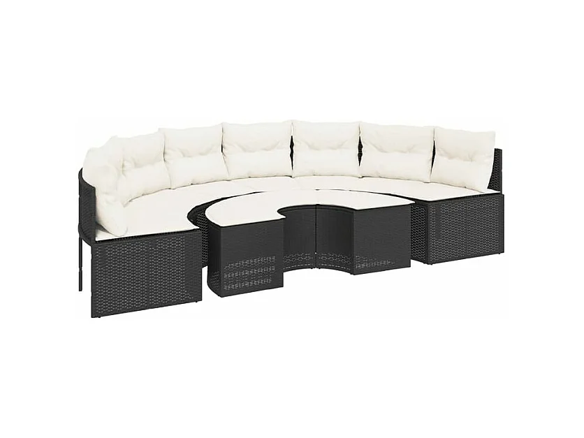 Salon de jardin 2 pcs demi-rond noir résine tressée