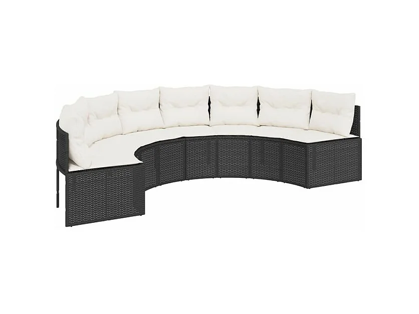 Salon de jardin 2 pcs demi-rond noir résine tressée