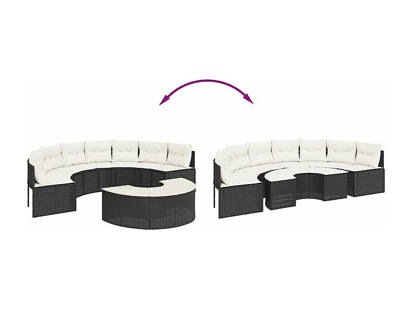 Salon de jardin 2 pcs demi-rond noir résine tressée