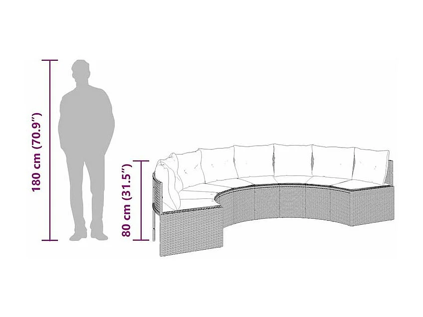 Salon de jardin 2 pcs demi-rond noir résine tressée