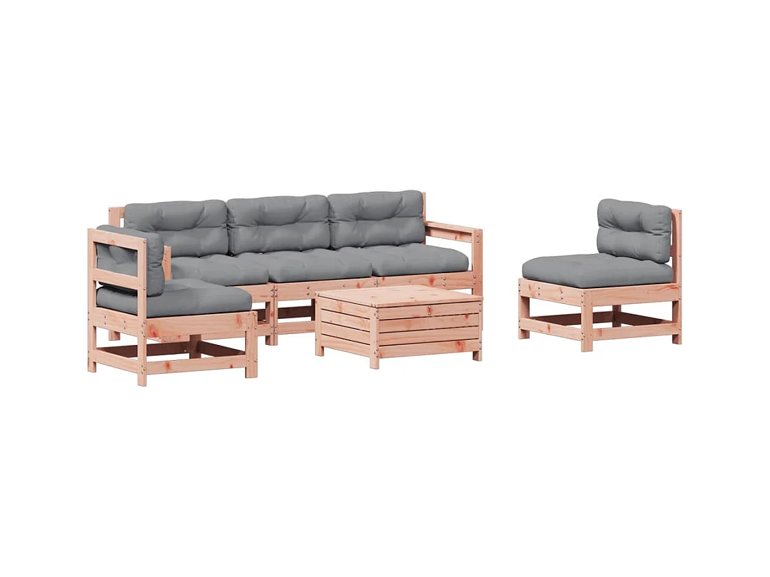 Salon de jardin 6 pcs avec coussins bois massif Douglas
