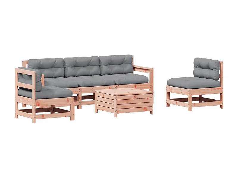 Salon de jardin 6 pcs avec coussins bois massif Douglas