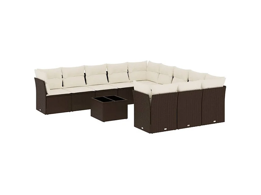 Salon de jardin avec coussins 12 pcs marron résine tressée