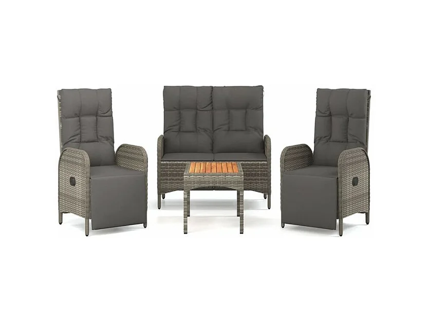 Ensemble à manger jardin 4pcs et coussins Gris Résine tressée