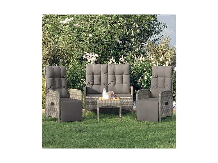 Ensemble à manger jardin 4pcs et coussins Gris Résine tressée