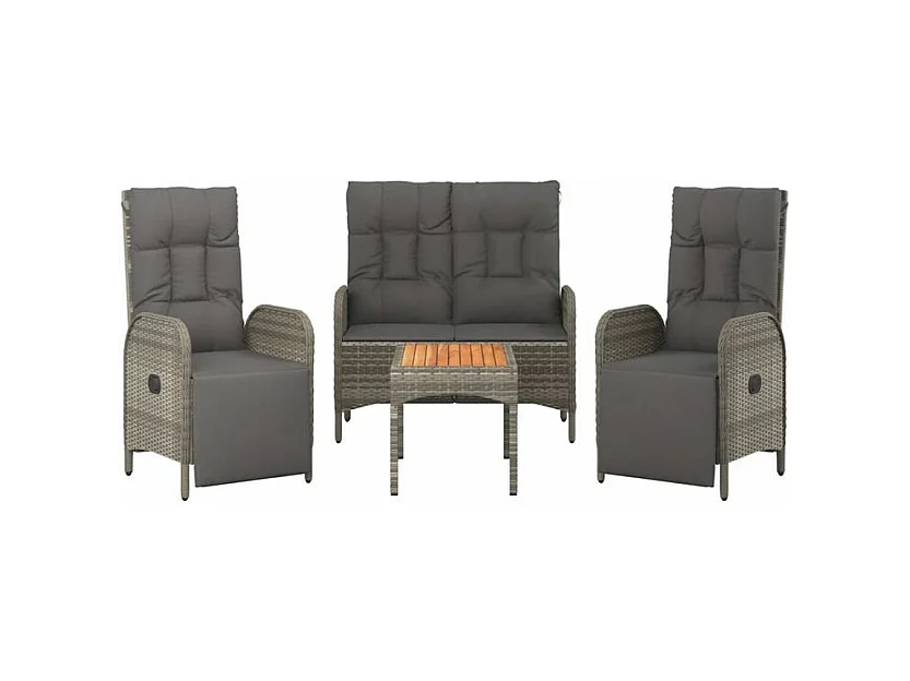 Ensemble à manger jardin 4pcs et coussins Gris Résine tressée