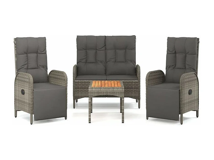 Ensemble à manger jardin 4pcs et coussins Gris Résine tressée