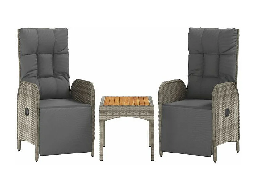 Ensemble à manger jardin 4pcs et coussins Gris Résine tressée