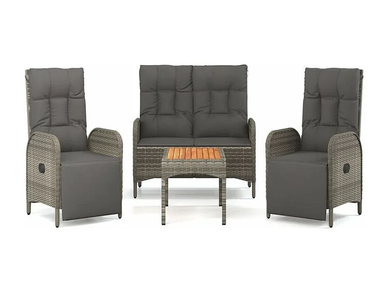 Ensemble à manger jardin 4pcs et coussins Gris Résine tressée