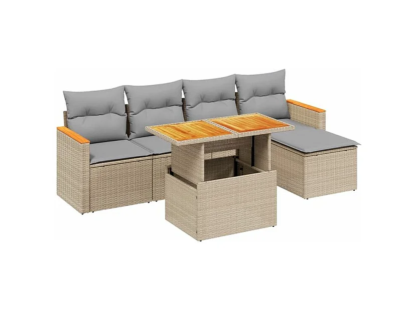Salon de jardin avec coussins 6 pcs beige résine tressée