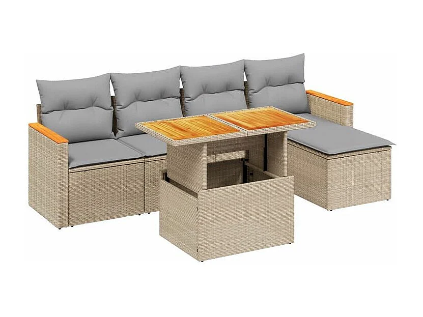 Salon de jardin avec coussins 6 pcs beige résine tressée