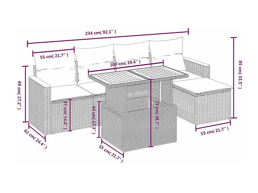 Salon de jardin avec coussins 6 pcs beige résine tressée