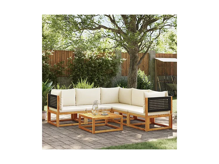 Salon de jardin avec coussins 6 pcs bois d'acacia solide