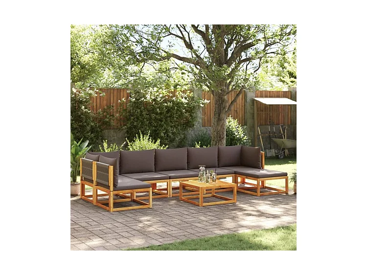 Salon de jardin avec coussins 8 pcs bois massif d'acacia