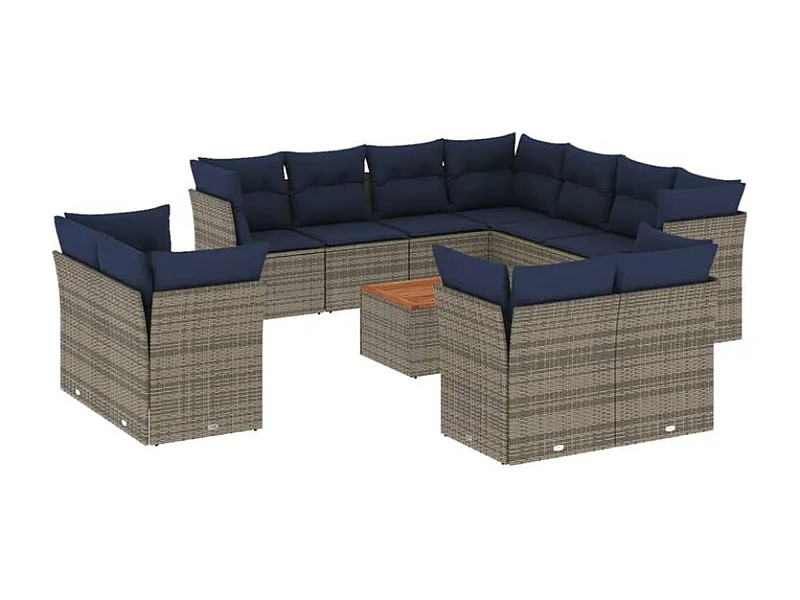Salon de jardin avec coussins 12 pcs gris résine tressée