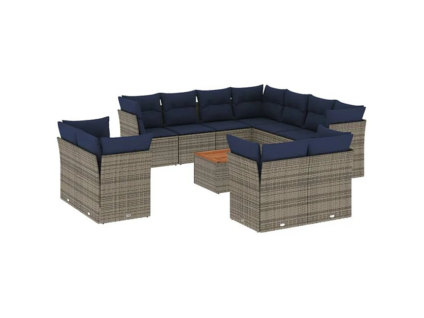 Salon de jardin avec coussins 12 pcs gris résine tressée
